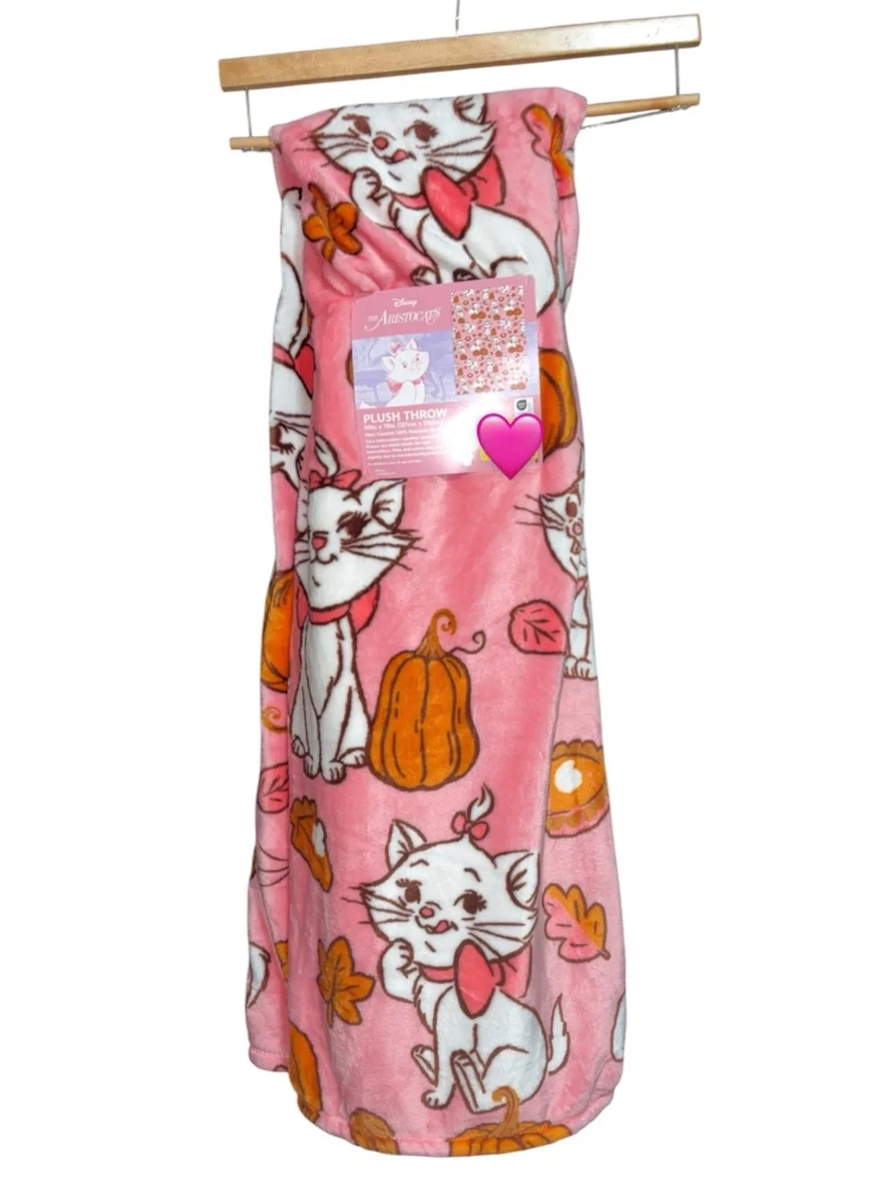 Disney Marie Pink Plush Throw Blanket with Pumpkin Design